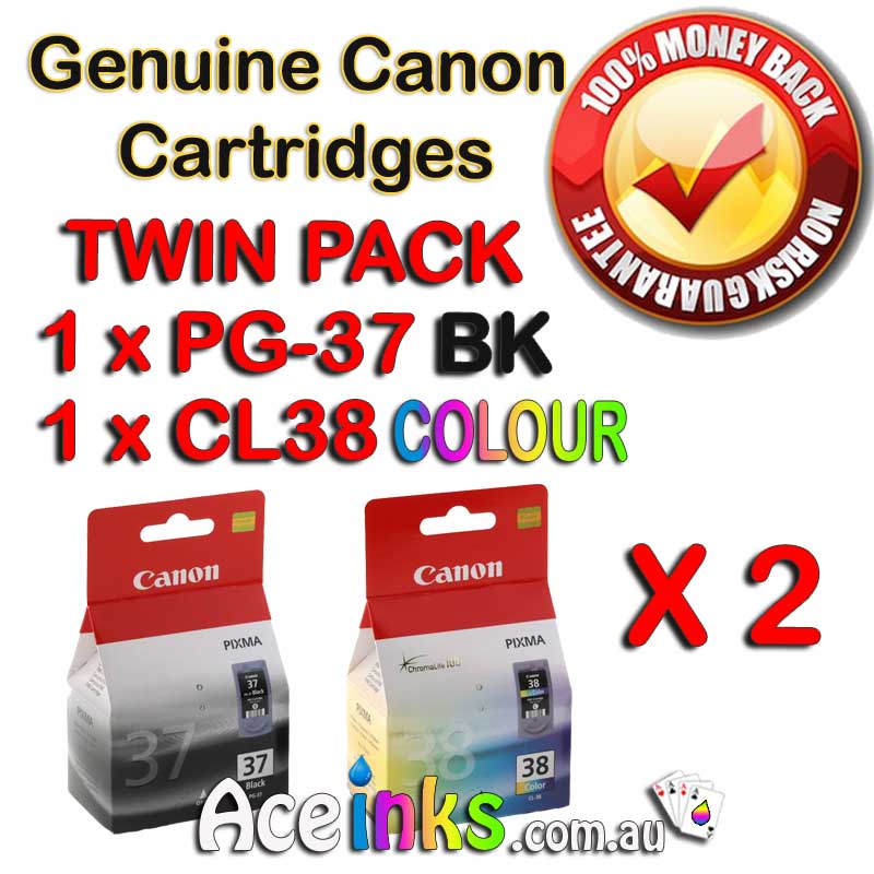 Twin Pack Combo GENUINE ORIGINAL Canon PG-37BK CL-38 Colour